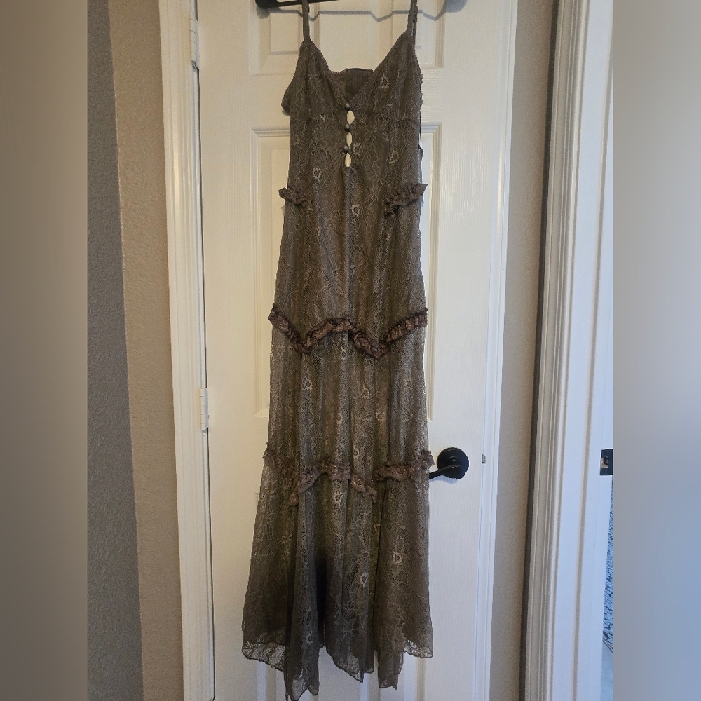 Dolls Kill Brown Lace Maxi Dress with Button Detail